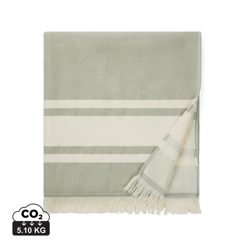 Serviette éponge promotionnelle 180x80cm Tolo VINGA vert et blanc cassé